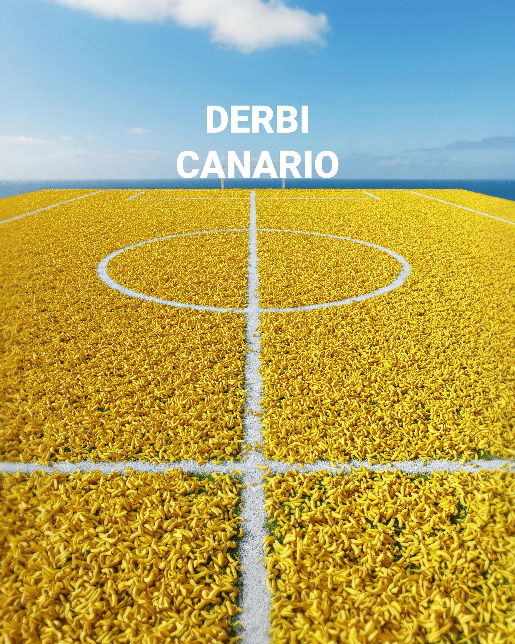 Surrealismo con IA — campo de fútbol con plátano gigante