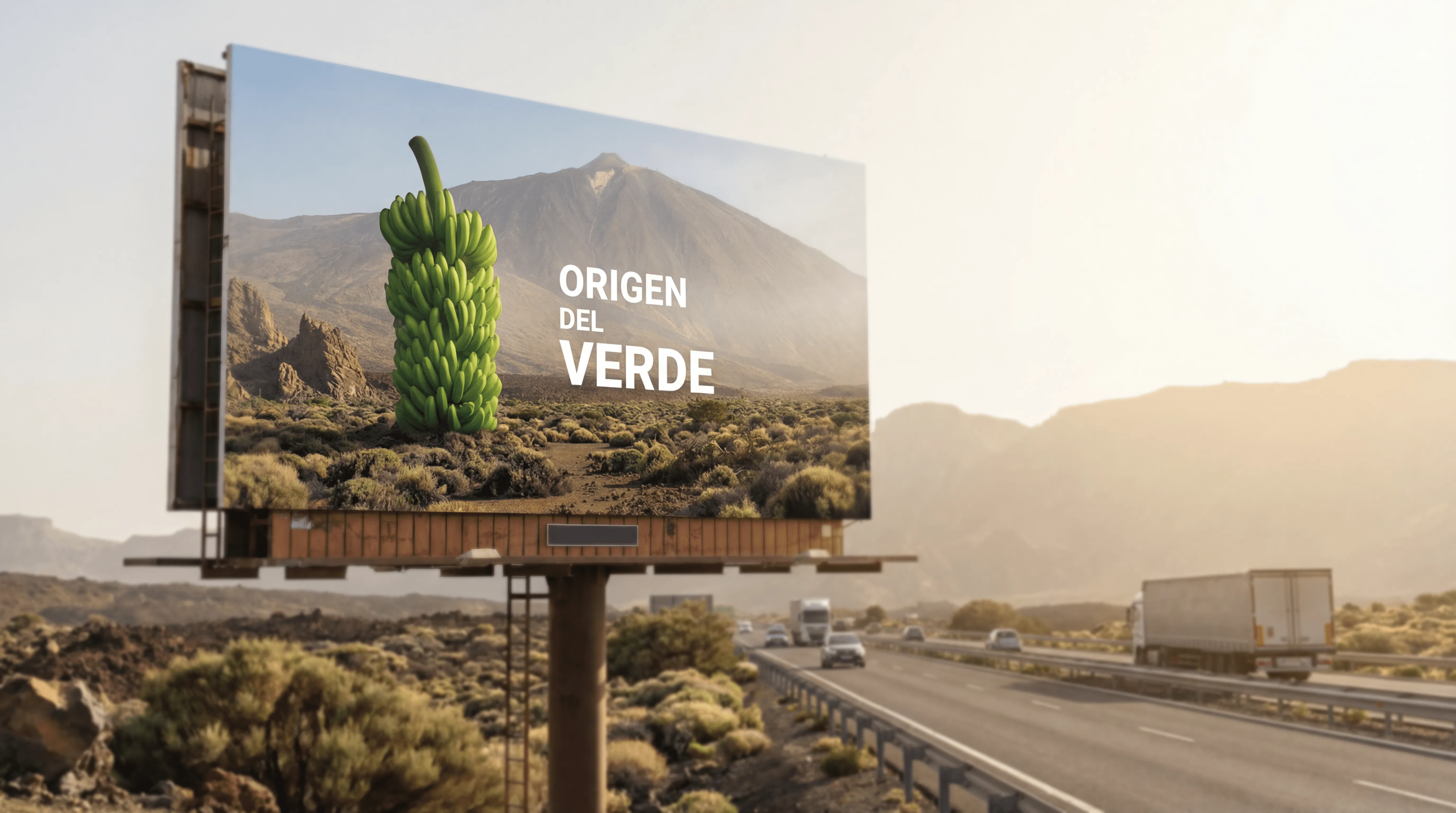 Pieza de surrealismo publicitario 3D e IA con temática canaria - Perspectiva detallada 6