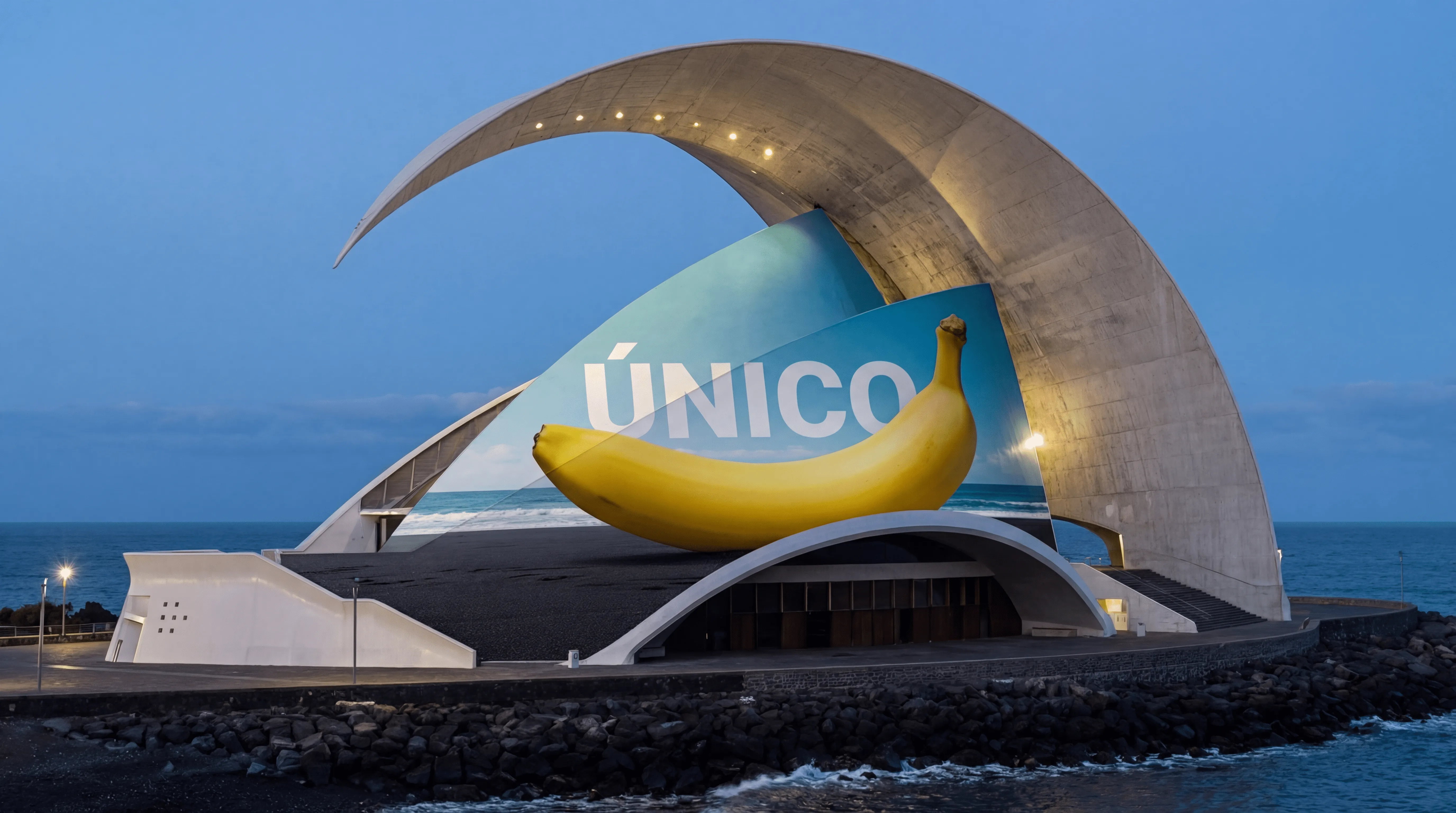 Pieza de surrealismo publicitario 3D e IA con temática canaria - Perspectiva detallada 15